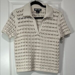 DKNY Cream Crochet Knit Top